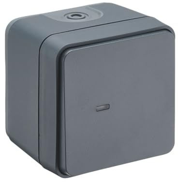 DEBFLEX - Cyklone - Bouton Poussoir Etanche avec Voyant Lumineux - Interrupteur Mural IP55 - Intérieur/Extérieur - Installation En Saillie - Anthracite - 75 x 75 x 65 mm