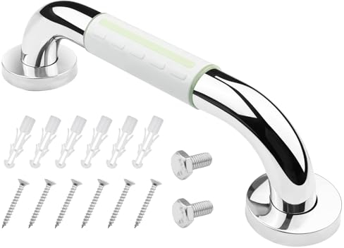 Baxcdyswe 30cm Maniglia Doccia Anziani, Antiscivolo con Luce Fluorescente Maniglione Bagno Disabili, Doccia in Acciaio Inossidabile & ABS per Anziani, Gravida, Bambini, Persone Mobilità Ridotta