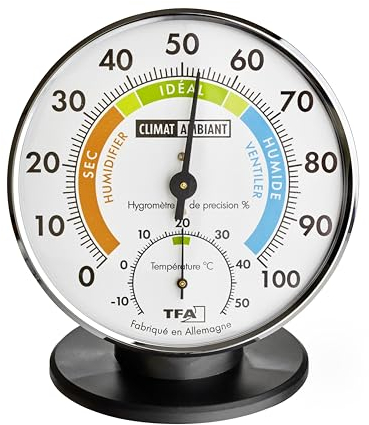 TFA Dostmann 45.2033.FR - Higrómetro de precisión para control de temperatura y humedad, analógico, color plateado y negro
