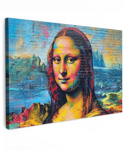 MuchoWow© Wandbilder Groß XXL Schlafzimmer Home Deko Wohnung Bild | 120x80 cm - Wohnzimmer Fotoleinwand Wand Bilder Leinwand Wall Decor Graffiti - Mona Lisa - Street Art