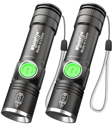 WholeFire 2 Stück LED Taschenlampe Batteriebetrieben, 5000 Lumen | Taschenlampe LED Extrem Hell mit 4 Modi, IP65 Wasserdicht Mini Taschenlampes Kinder für Camping, Wandern, Outdoor