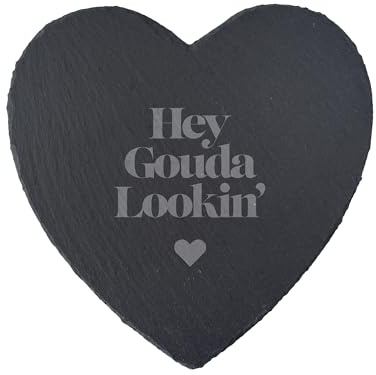 CGB Giftware | Heart Slate Cheeseboard - 'Hey Gouda Lookin' | Gift Boxed | Entertaining | Dinner Parties | Rustic Slate | GB08032