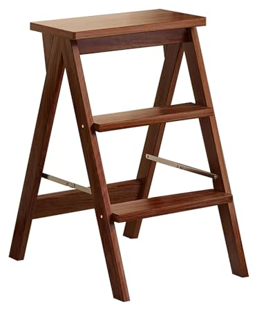 Escabeau Pliable en Bois, 3 marches avec Large pédale antidérapante, escabeau en Bois Robuste, Chaise d'escalier Pliante antidérapante pour Cuisine, Bureau, bibliothèque, capacité 150 kg (Couleur : A