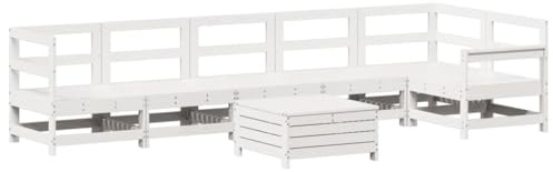 vidaXL Garten Sofa Garnitur 7-TLG., Gartenmöbel Set Latten-Design, Sitzgruppe für Garten Terrasse Balkon, Modular Gartensofa Lounge, Weiß Massivholz Kiefer