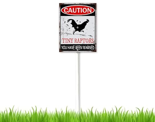 Schild Caution Tiny Raptors mit Pfahl, dekorativer Pflanzenstecker, Rasenkunst, Terrassendekoration, Weg-Ornamente, Innenbereich, 20,3 x 30,5 cm