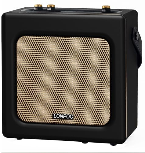 LONPOO Retro Bookshelf Speaker, Stereo Speaker 20W, Portable Bluetooth Speaker with Rechargeable Batter, USB Playback, Aux-in, 6.5 mm Microphone Port, Type-C Charging