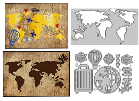 WADORN Troquelados para cortar el mapa del mundo de acero al carbono, tema del globo terráqueo metal plantillas plantilla guía de mapa plantilla de corte para manualidades de scrapbooking