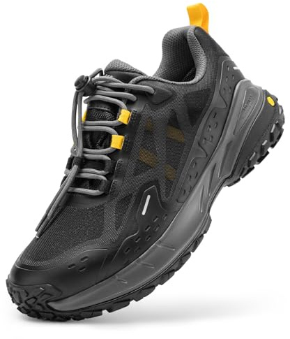 FitVille Extra Anchos Zapatillas de Senderismo Hombre Impermeables Antideslizantes Zapatos de Trekking de Montaña Calzado Deportivo para Caminar y Exteriores Negro 46.5 EU Ancho