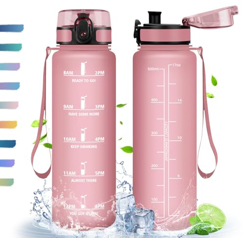 HoneyHolly Gourde, 500ml, Gourde Sport, Gourde Filtre et Marqueur de Temps, Sans BPA, Bouteille d'eau pour Sport, Fitness, Yoga, L'école, Bureau
