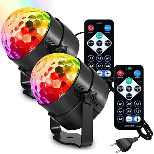 2 bolas de discoteca giratorias 360°, bola de discoteca con control musical, para niños, con mando a distancia, luz de discoteca para karaoke, Halloween, Navidad, decoración de fiestas infantiles