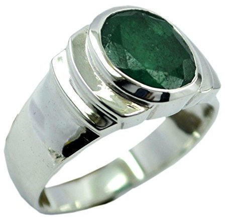 Jewelryonclick Echte indische Smaragd Silber Ring Chakra Healing Green Edelstein Schmuck Geschenk in Allen Größen