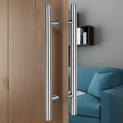 Poignée de porte coulissante moderne en verre antirouille en acier brossé en forme de H, poignées de porte de grange semi-givrées miroir polies (style 1, 60 cm)