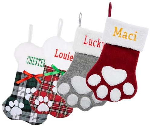 VRFASHION 1 chaussette de Noël personnalisée en forme de patte ou d'os brodée pour animal de compagnie - Décoration familiale - Décoration de Noël - Cheminée