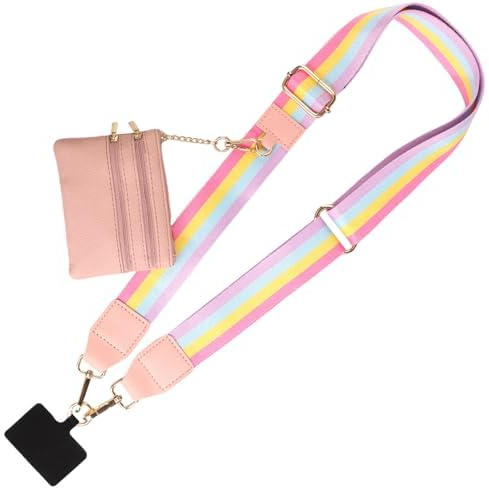 Lasuroa Clip and Go Crossbody Phone Lanyard with Wallet - Rainbow Multicolor Hands-Free Cell Phone Neck Strap Holder for Shopping, Outdoor Sports