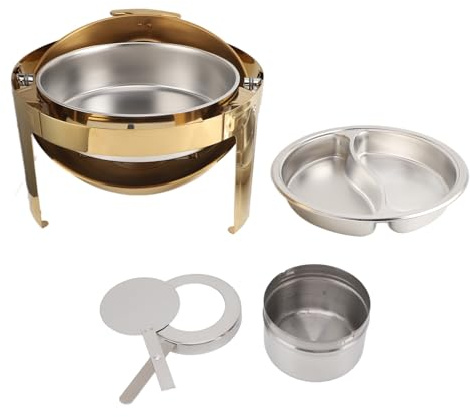 6L Round Chafing Dish Buffet Set, Roll Top Stainless Steel Buffet Warmer Chafers and Buffet Warmers Sets with Thick Frame for Catering Events Parties Weddings Dinners,Gold (2