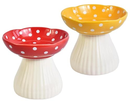 Pesoncarl Bol de Chats à Champignon, 2pcs 6x5 Pouces 300 ML Bol de Chat surélevés Bols de Chat en céramique pour Nourriture/Eau Alimentaire en Toute mangeur de Chat Lisse et Stable pour à l'intérieur