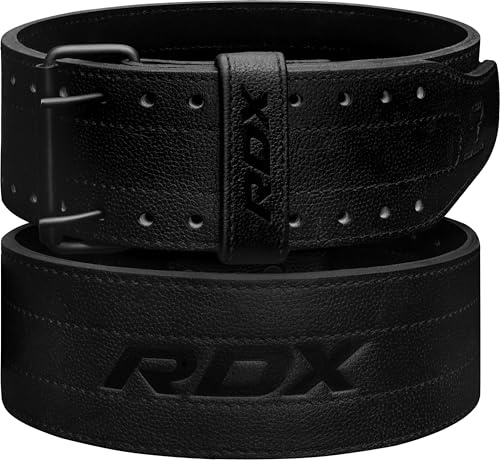 RDX Cinturón de levantamiento de pesas, cinturón de cuero de doble punta de 10 mm y 13 mm de grosor, soporte lumbar de 4 pulgadas, entrenamiento de fuerza de culturismo