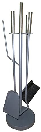 Kaminbesteck aus Metall 5-teiliges Set Schürhaken Schaufel Besen Kaminzange HTI living