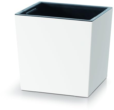 Vaso per fiori, 29 x 29 x 29 cm, design moderno, con contenitore interno per risparmiare terra, in plastica, per composizioni vegetali eleganti, bianco