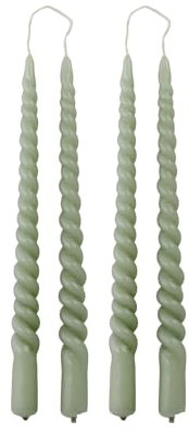 4er Pack gedrehte Stabkerzen H:29 cm Ø:2,1 cm Brenndauer 8,5 Stunden Tafelkerzen Spiralkerzen Spitzkerzen Dinner-Kerzen, Farbe:Staubig Grün