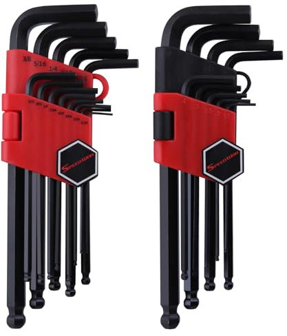 SPEEDWOX Juego de 22 llaves Allen con extremo de bola métrico y SAE con caja de almacenamiento, llave hexagonal en forma de L con extremo de bola SAE y llaves Allen métricas MM (1.5mm-10mm) SAE
