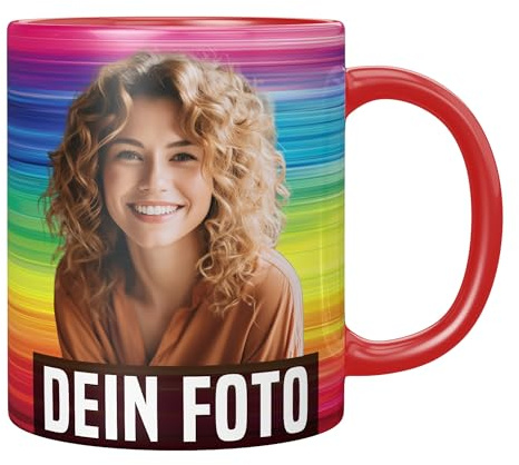 Personalisierte Tasse mit Foto, Tasse personalisiert mit Foto und Text – gedruckt in Deutschland (Rot, Randloser Druck)