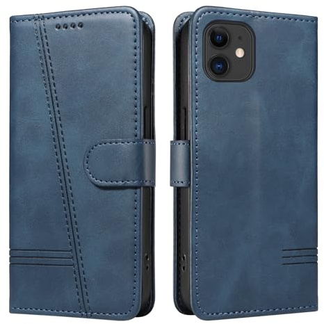 NEXCURIO Handyhülle für Apple iPhone 11 Hülle Klappbar mit Kartenfäch Klapphülle Lederhülle Leder Schutzhülle Wallet Flip Case Cover Handy Tasche Handytasche - Blau