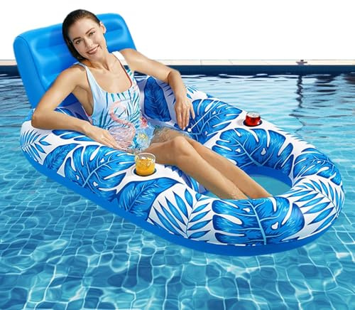 Aufblasbare Pool-Floaten: Schwimmende Liegefunktion im Freien, Liegestuhl, aufblasbarer Lounge-Sessel am Pool, mit Getränkehalter, aufblasbarer Multifu-Pool-Stuhl