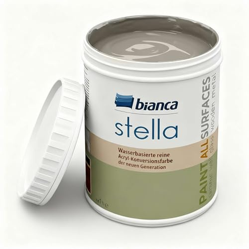 Bianca Stella Pintura para muebles premium sin lijado para cocina y baño, Gris piedra, Brillante, 1000ml, a base de agua, pintura acrílica para todas las superficies, madera, azulejos, metal