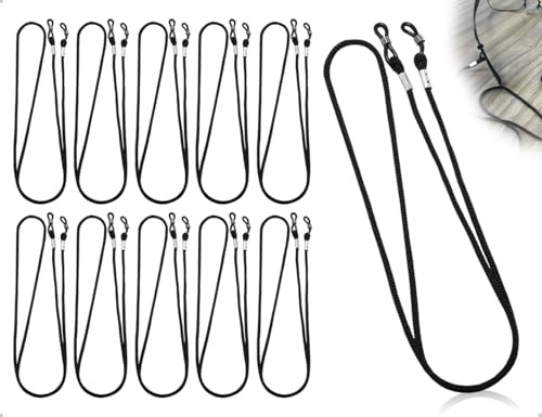 Emezddo Lot de 10 cordons de lunettes, universels et réglables Chaîne, utilisée pour les hommes, les femmes, la maison, l'école, le camping, les voyages et le travail, la pêche (noir)