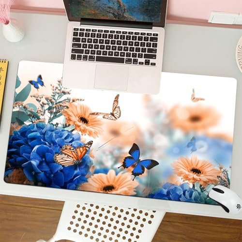 MESHIZIY Gaming Mouse Pad Computer Keyboard Mouse Mat Desk Pad Soft Smooth Surface and Anti-Slip Rubber Base,Amazing background with hydrangeas and daisies. Yellow and blue flowers,16 x 29.5 in