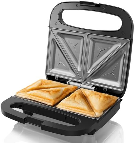 SUPERLEX Sandwichmaker 750W mit Antihaftbeschichtung für 2 Sandwiches Automatischer Temperaturregelung Cool Touch Griff Doppelseitiges Backen für Toasts Panini Maker Leicht Zu Reinigen Schwarz