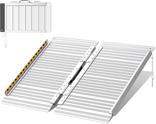 FACHNUO 61CM Rampe pour Fauteuil Roulant Pliable 61CM Rampe de Seuil, Capacité 362KG, Extra Large 74CM Antidérapante - Ramp Aluminium Portable pour Escaliers, Marches, Portes, Entrées