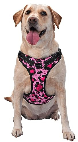 Hundegeschirr, süßes Design, weich, zieht Nicht, kleine, große und mittelgroße Hunde (rosa Geparden-Leopardenmuster)
