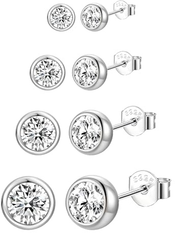 Epoch World 4 par 925 sterling silver diamant örhängen silver dam kubisk zirkon runda örhängen för kvinnor män