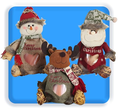 3 Stück Geschenktüten Weihnachten Kleine,Weihnachtsgeschenktüten,Weihnachtstüten,Weihnachts Tisch Deko Innen,Weihnachtsmann Elch Kuscheltier,Weihnachtsfiguren (Santa Claus Snowman Reindeer)