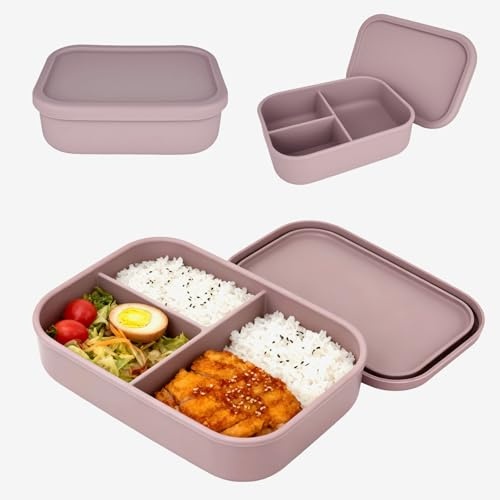 elthmpr Fiambrera de silicona para adultos y niños, 800 ml, a prueba de fugas, con 3 compartimentos, apta para microondas y lavavajillas, para la escuela, picnic, oficina