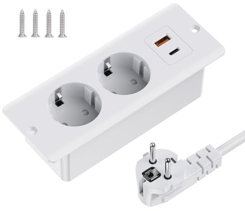Versenkbare Steckdose 2 Fach, Einbau steckdosenleiste mit 2 USB, Einbausteckdose Mehrfachsteckdose, Tischsteckdose mit 2 USB, Tischplatte Versenkte Steckdose - Weiß
