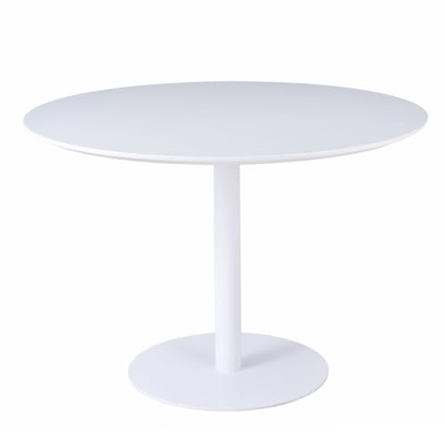 Meubletmoi Table de Repas Ronde D. 110 cm Plateau Blanc Mat avec piètement en métal Blanc laqué – Ambiance Minimaliste Moderne – Valeria