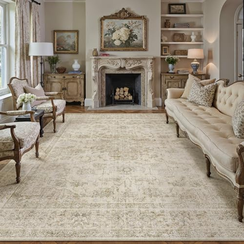 PureCozy vintage beige mattor vardagsrum stor 300 x 400 cm sovrum tvättbar halkfri mjuk yta matta kök sovrum matsal kontor inomhus matta låg lugg mattor