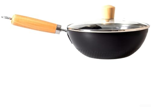 Marchfunny Kleiner Wok aus Schmiedeeisen, 20 cm, unbeschichtet, für Induktions-, Gas- und Elektroherde, ergonomischer Griff (B-20 cm)
