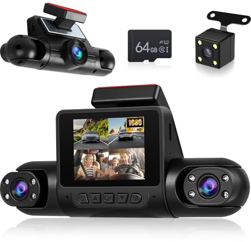 NHOPEEW Dash Cam a 4 canali 1080P – Telecamere anteriori, sinistre, destre e posteriori con grandangolo, display da 2, visione notturna IR, registrazione in loop, rilevamento del movimento