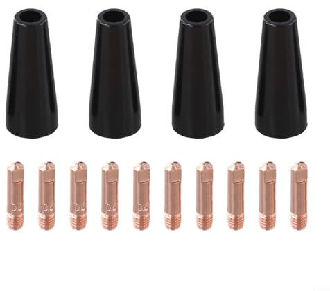 Flux Core Kit de buse et embout sans gaz pour soudage MIG, pointes de 0,6 mm et 0,8 mm pour torches 14AK/15AK/MB14/MB15, 4 buses et 10 embouts en cuivre