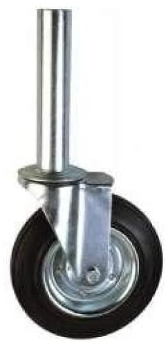 Rueda para andamio sin freno, fabricada en Italia, de goma con soporte universal de acero cromado, rotación sobre doble corona de bolas (sin freno)