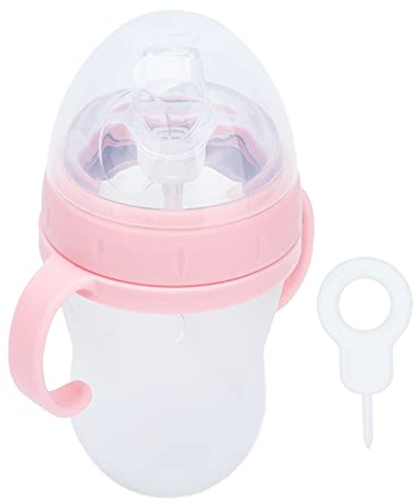 LjwZekyrnt Biberon in morbido silicone Ciuccio con cannuccia Manici Bottiglia d'acqua per latte infantile a tenuta stagna 240ml