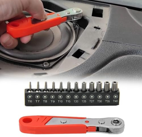 Kit de tournevis Torx à cliquet (design à angle droit) avec 12 embouts T6 à T40 - pour alliage d'acier durable, outil compact de 111 mm pour travail de précision