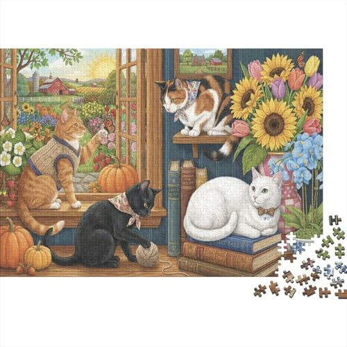 Cats The Windowsill 1000 Piece Jigsaw Puzzle,Adults & Kids 14+,Gift Idea,Stress Relief,Impossible Challenge,Home Wall Decor,Premium Cardboard,Educational Toy 38x26cm