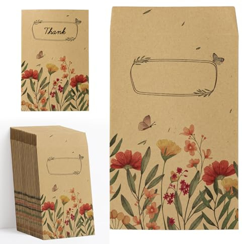 COMOOKA 50 Stücke Samentütchen Samentüten Klein Mini Geschenktüten Kraftpapier Papiertüten Klein 7.5x11.5cm Papiertüten Zum Befüllen Verpackung Wiederverwendbar für Kleine Geschenk (50)