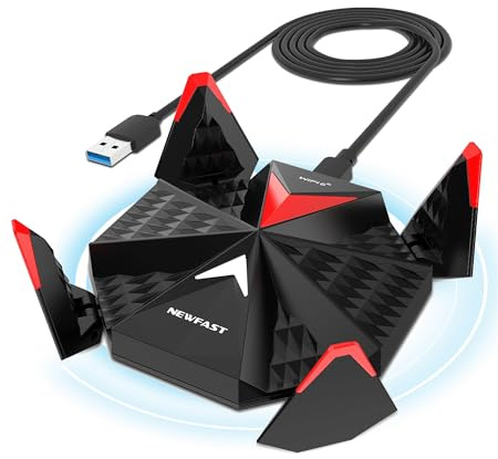 NEWFAST 6500Mbps Chiavetta WiFi per PC Fisso, USB WiFi 7 | Tri-Band 2,4/5/6GHz Antenna WiFi USB con 4 * 5dBi Antenne, 4096-QAM, WPA3, Supporta Windows 11/10