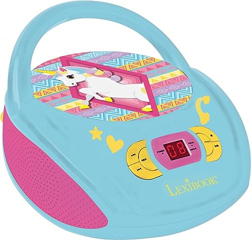 Lexibook Boombox CD-Player Einhorn Unicorn, AUX-Eingangsbuchse, USB-port, AC-Betrieb oder Batterie, Blau/Pink, RCD108UNI_10